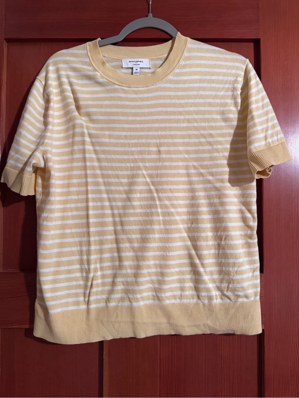 Banana Republic Womens Yellow and White Striped Short-Sleeve Knit Tee